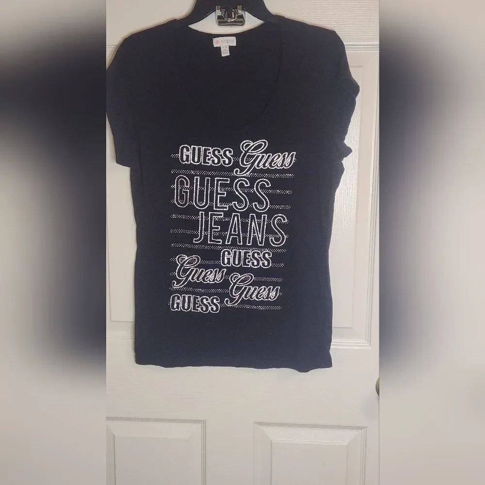 Guess XL Black Graphic Shrtslv 100% Cotton Women's T-Shirt
